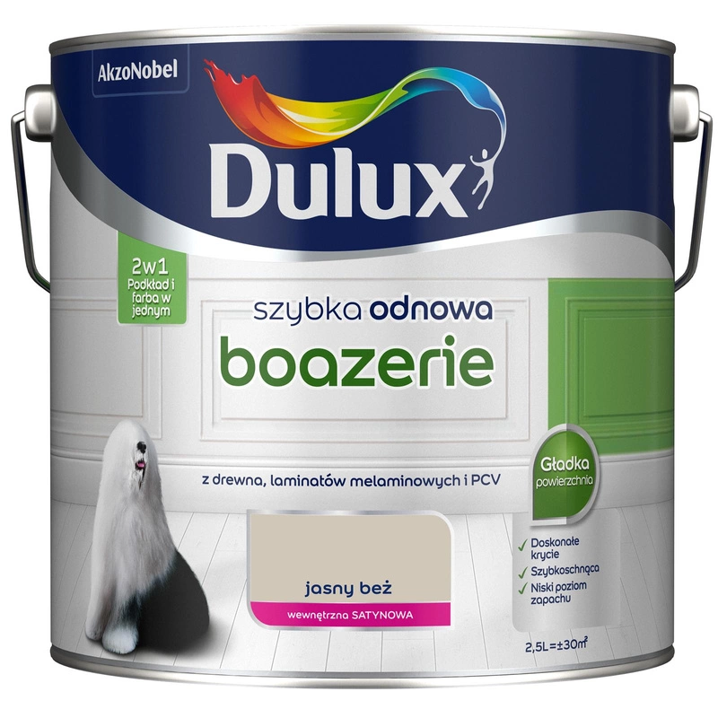 Farba do renowacji boazerii akrylowa Dulux Szybka Odnowa Boazerie Jasny beż satyna 2,5L