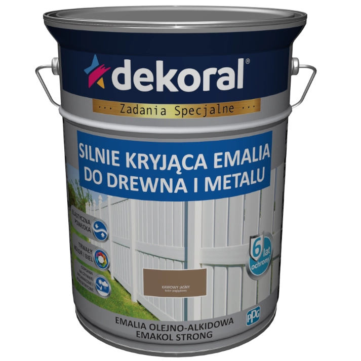 Farba ogólnego stosowania olejno-alkidowa DEKORAL SILNIE KRYJĄCA EMALIA DO DREWNA I METALU kawowy jasny 5l