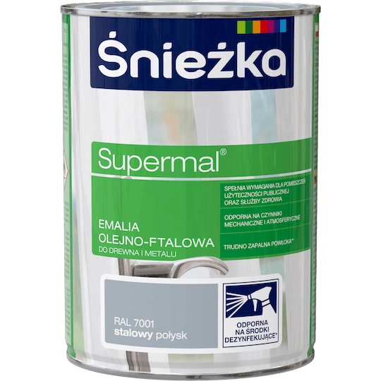 Farba do drewna i metalu olejno-ftalowa ŚNIEŻKA Supermal stalowy RAL7001 połysk 0,8l