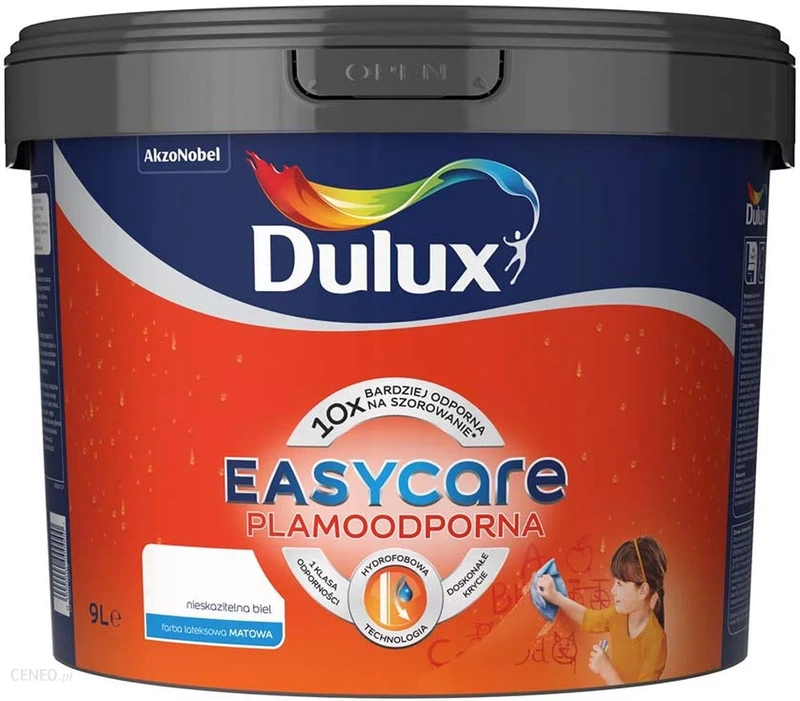 Farba do ścian i sufitów lateksowa Dulux EasyCare Nieskazitelna biel mat 9L