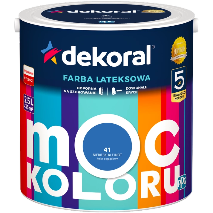 Farba do ścian i sufitów lateksowa DEKORAL MOC KOLORU Niebieski Klejnot nr 41 mat 2,5l