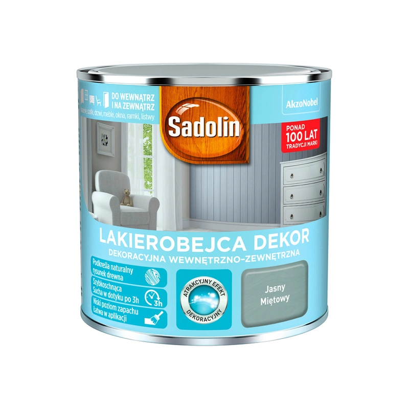 Lakierobejca do drewna SADOLIN DEKOR Jasny Miętowy 0,25l