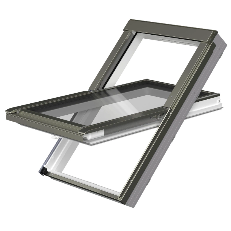 Zestaw okno dachowe FAKRO PTP-V U41 GBMX 78X118 3-szybowe + kołnierz EHV-AT RAL 7022