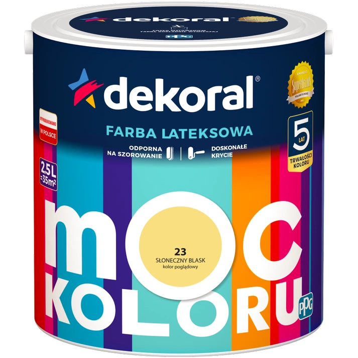 Farba do ścian i sufitów lateksowa DEKORAL MOC KOLORU Słoneczny Blask nr 23 mat 2,5l