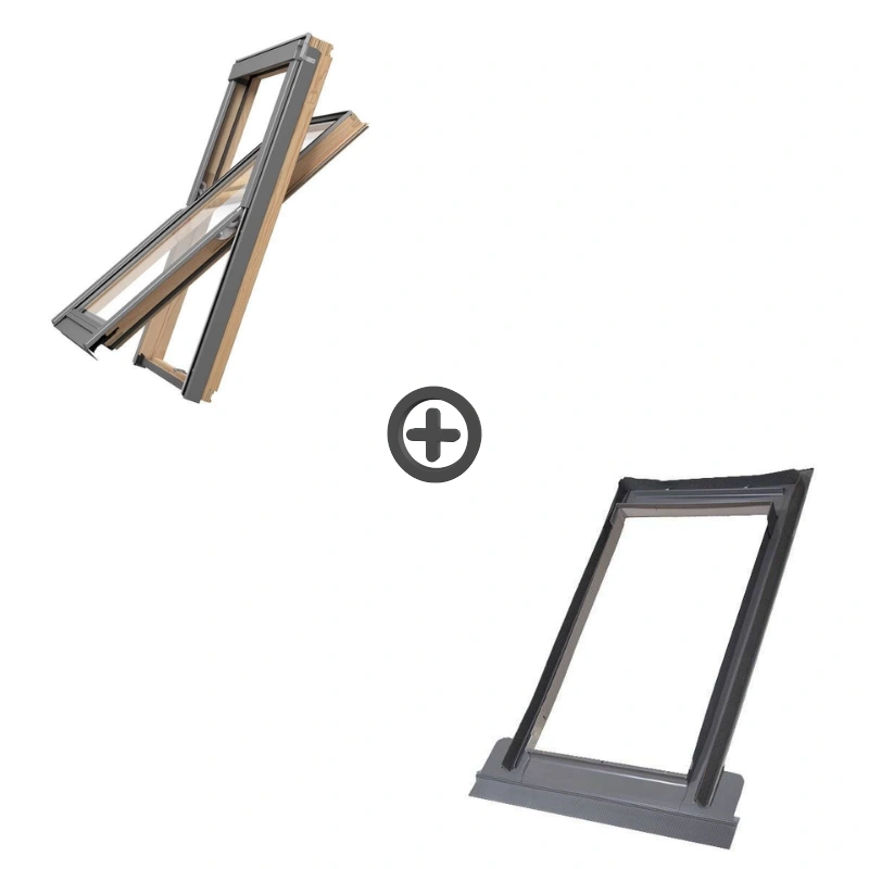 Zestaw okno dachowe ROOFLITE+ Slim Pine DPY F6A B900 drewniane + kołnierz falisty TFX 66x118