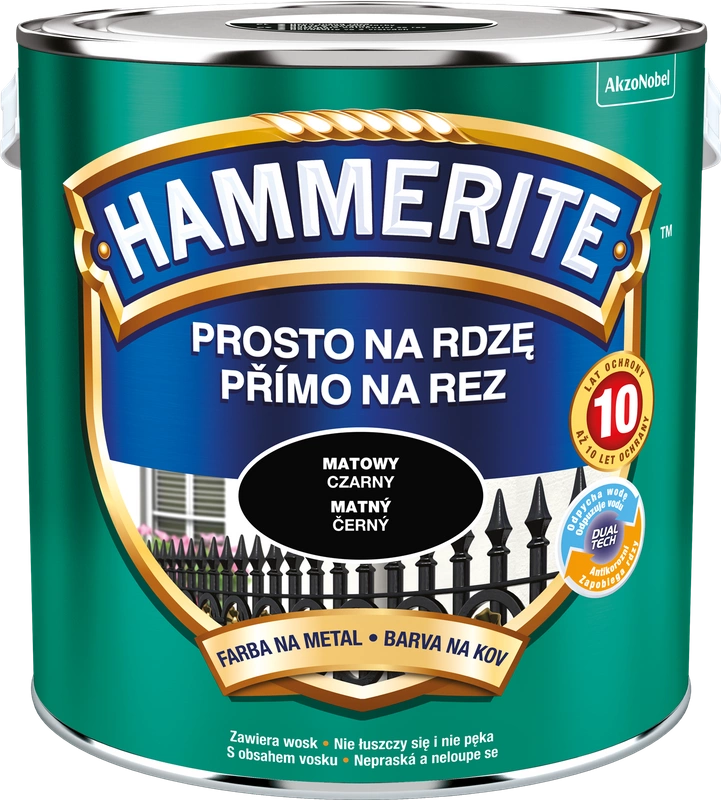 Farba do metalu HAMMERITE Prosto Na Rdzę mat Czarny 2,5l