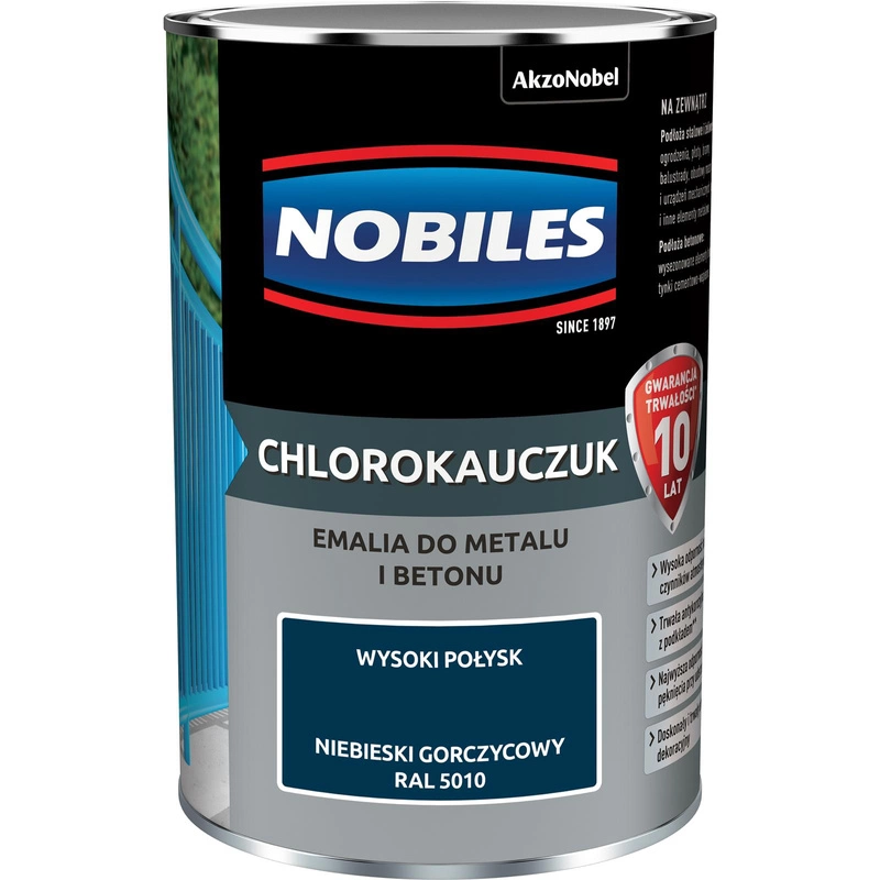 Farba do metalu i betonu NOBILES CHLOROKAUCZUK RAL 5010 połysk 0,9l