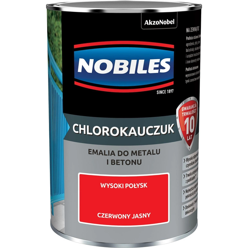Farba do metalu i betonu NOBILES CHLOROKAUCZUK Czerwony Jasny połysk 0,9l