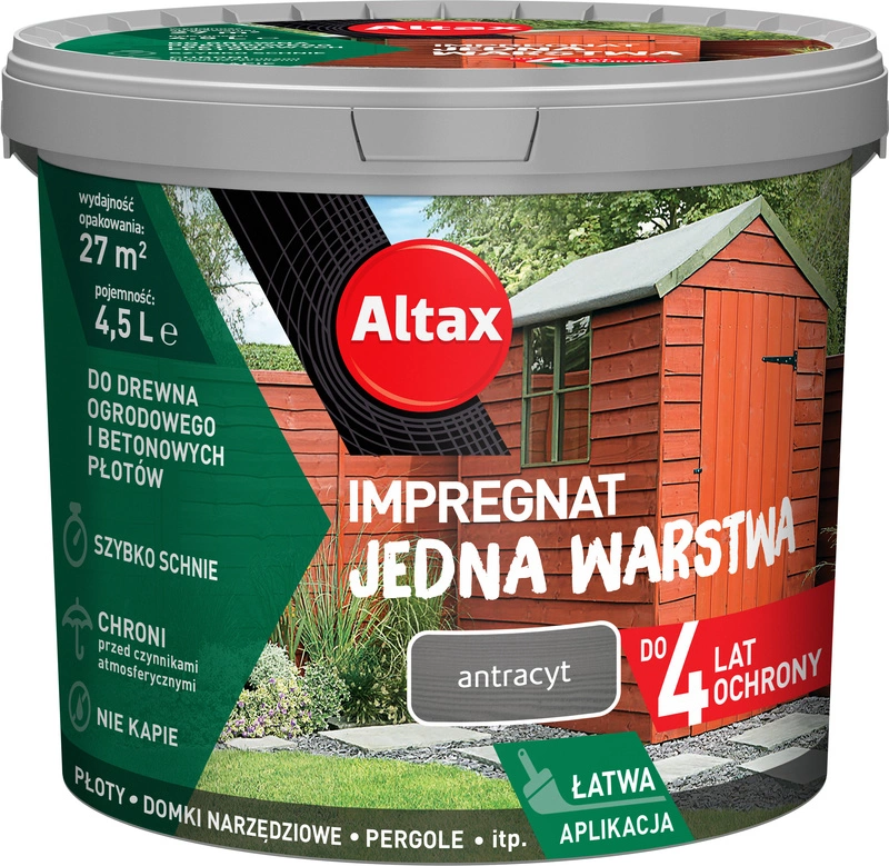 Impregnat do drewna ogrodowego ALTAX Jedna Warstwa antracyt mat 4,5l