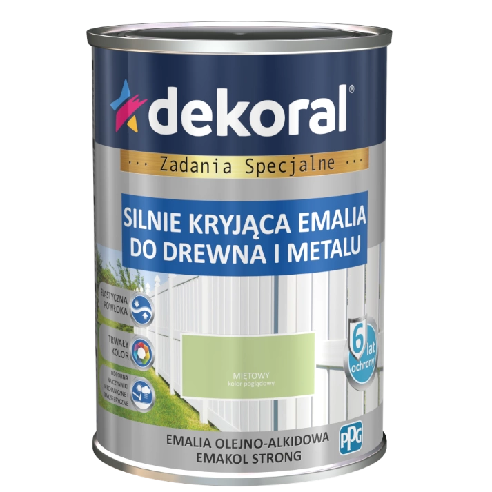 Farba ogólnego stosowania olejno-alkidowa DEKORAL SILNIE KRYJĄCA EMALIA DO DREWNA I METALU miętowy 0,9l