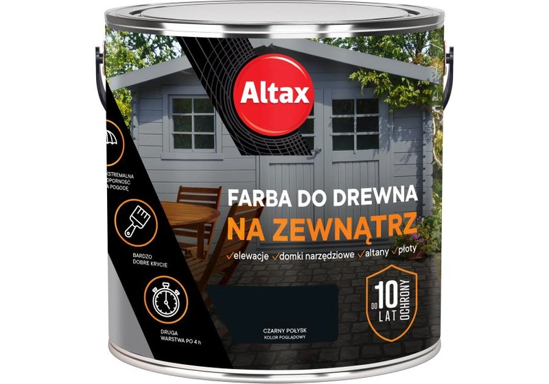 Farba do drewna ALTAX na zewnątrz czarny połysk 2,5l