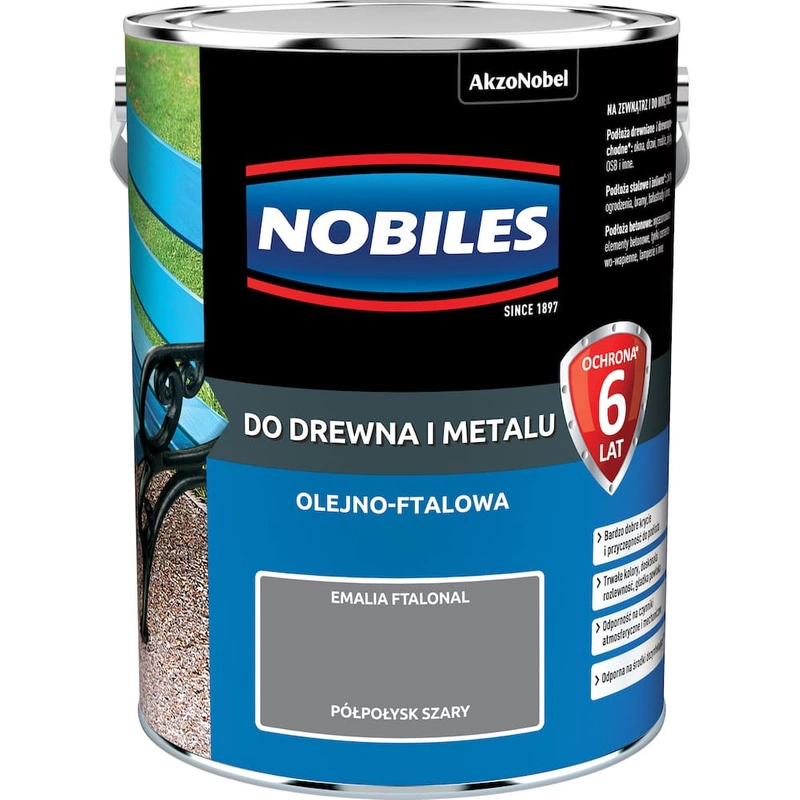 Farba do drewna i metalu olejno- ftalowa NOBILES FTALONAL Szary półpołysk 5l