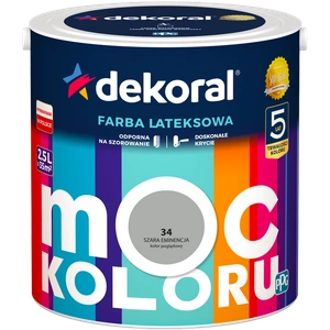 Farba do ścian i sufitów lateksowa DEKORAL MOC KOLORU Szara Eminencja nr 34 mat 2,5l