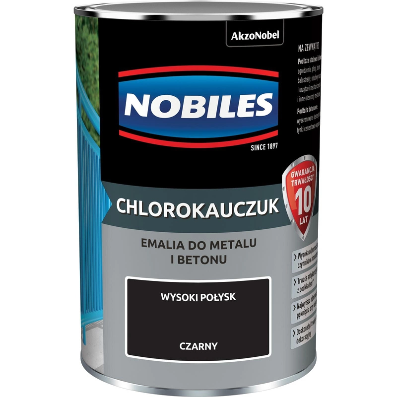 Farba do metalu i betonu NOBILES CHLOROKAUCZUK Czarny połysk 0,9l