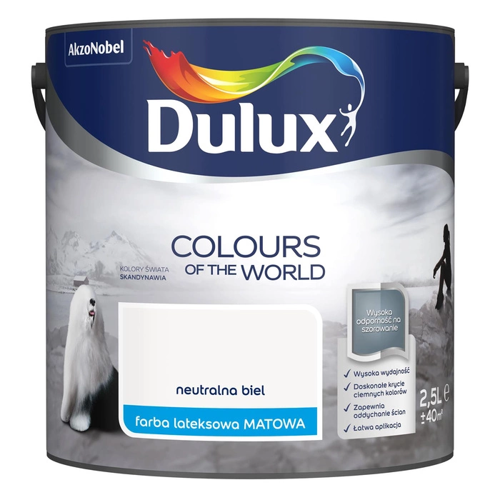 Farba do ścian i sufitów lateksowa Dulux Kolory Świata Neutralna Biel mat 2,5L