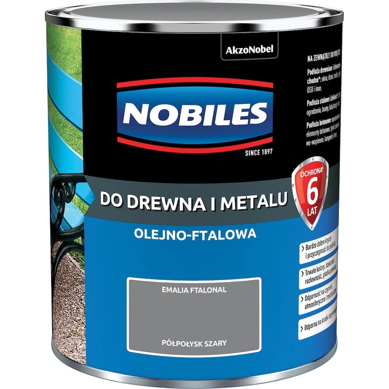 Farba do drewna i metalu olejno- ftalowa NOBILES FTALONAL Szary półpołysk 0,7l