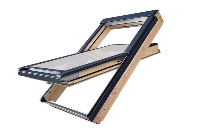 Okno dachowe Fakro FTP-V U41 APMX RAL 7016 78x118 3-szybowe drewniane