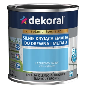 Farba ogólnego stosowania olejno-alkidowa DEKORAL SILNIE KRYJĄCA EMALIA DO DREWNA I METALU lazurowy jasny 0,2l