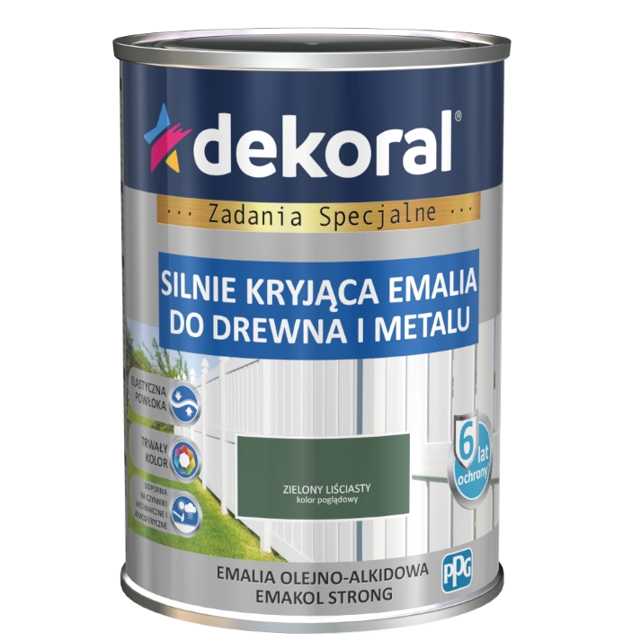 Farba ogólnego stosowania olejno-alkidowa DEKORAL SILNIE KRYJĄCA EMALIA DO DREWNA I METALU zielony liściasty 0,9l