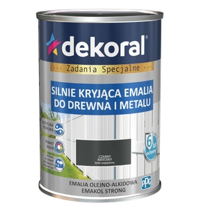 Farba ogólnego stosowania olejno-alkidowa DEKORAL SILNIE KRYJĄCA EMALIA DO DREWNA I METALU czarny matowy RAL 9005-HR 0,9l