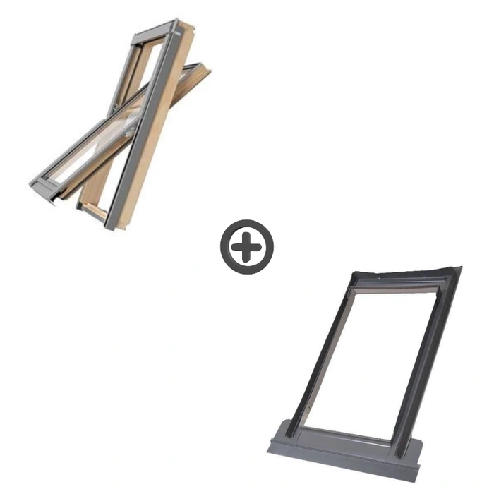 Zestaw okno dachowe ROOFLITE+ Solid Pine AAY F6A B900 drewniane + kołnierz falisty TFX 66x118