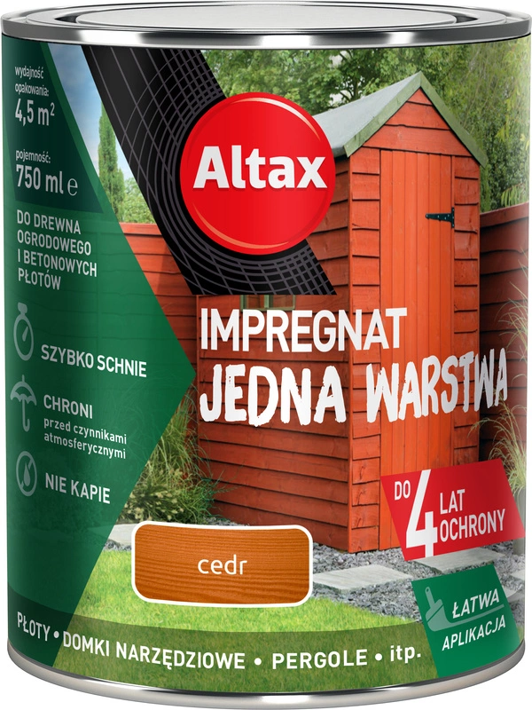 Impregnat do drewna ogrodowego ALTAX Jedna Warstwa cedr mat 0,75l