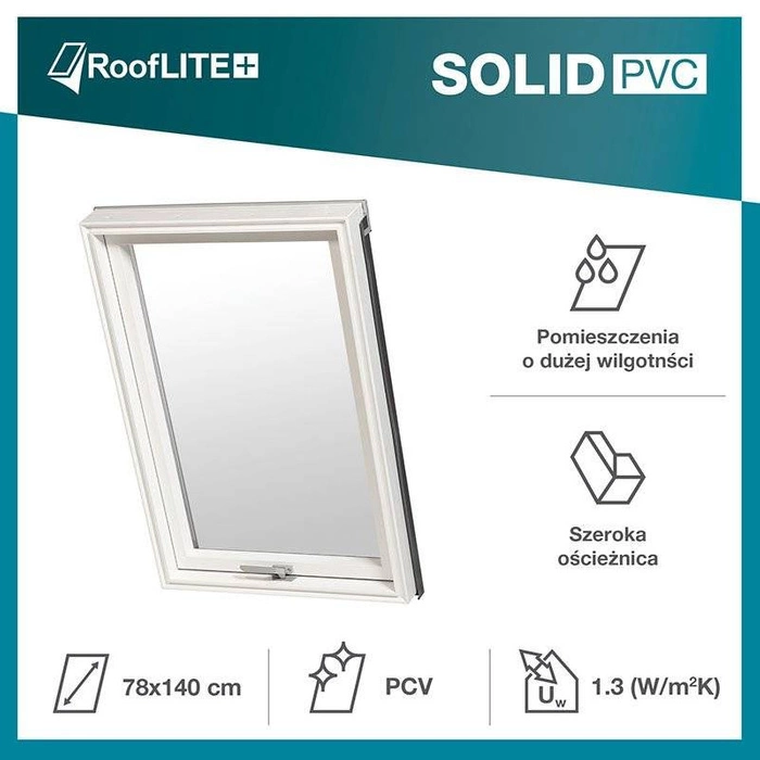 Okno dachowe ROOFLITE+ Solid PVC APY F6A B900 PVC 2-szybowe 66x118 