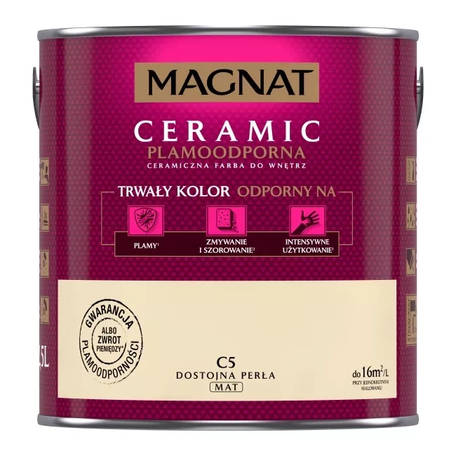 Farba do ścian i sufitów ceramiczna MAGNAT Ceramic dostojna perła C5 mat 2,5l