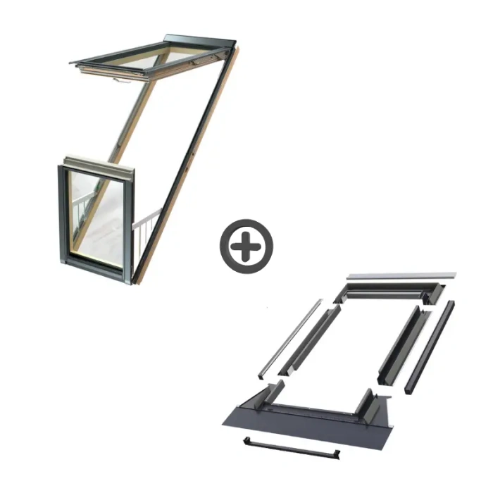 Zestaw okno balkonowe FAKRO FGP-V P50 APMX 3-szybowe + kołnierz EHV-AT RAL 7016 78x255