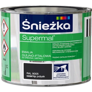 Farba do drewna i metalu olejno-ftalowa ŚNIEŻKA Supermal czarny RAL9005 połysk 0,2l