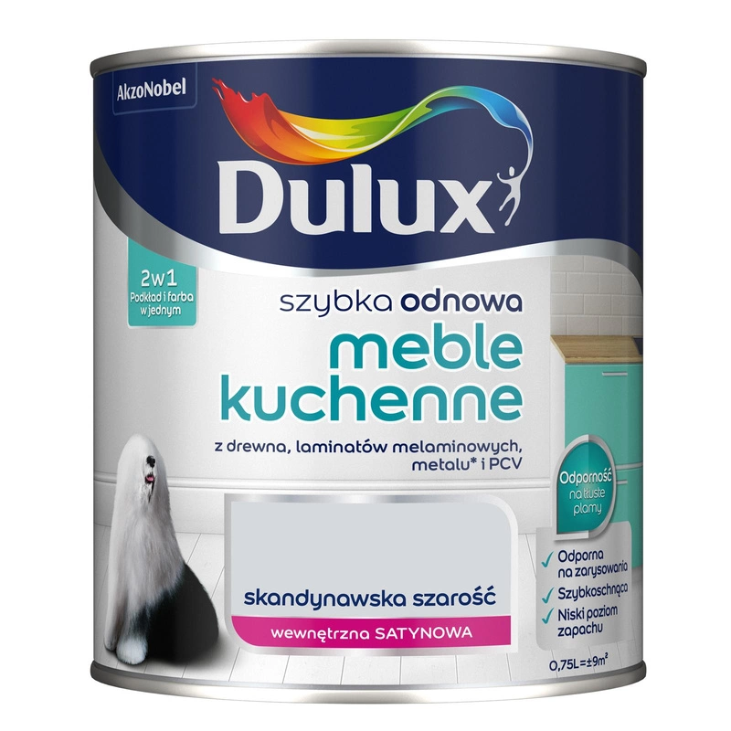 Farba do mebli kuchennych akrylowa Dulux Szybka Odnowa Meble Kuchenne Skandynawska Szarość satyna 0,75L