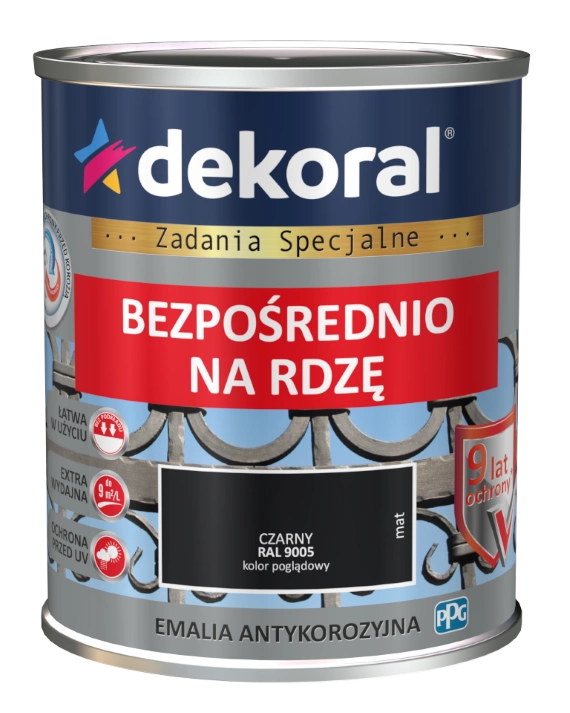 Gruntoemalia do stali DEKORAL EMALIA ANTYKOROZYJNA czarny mat RAL 9005 0,65l