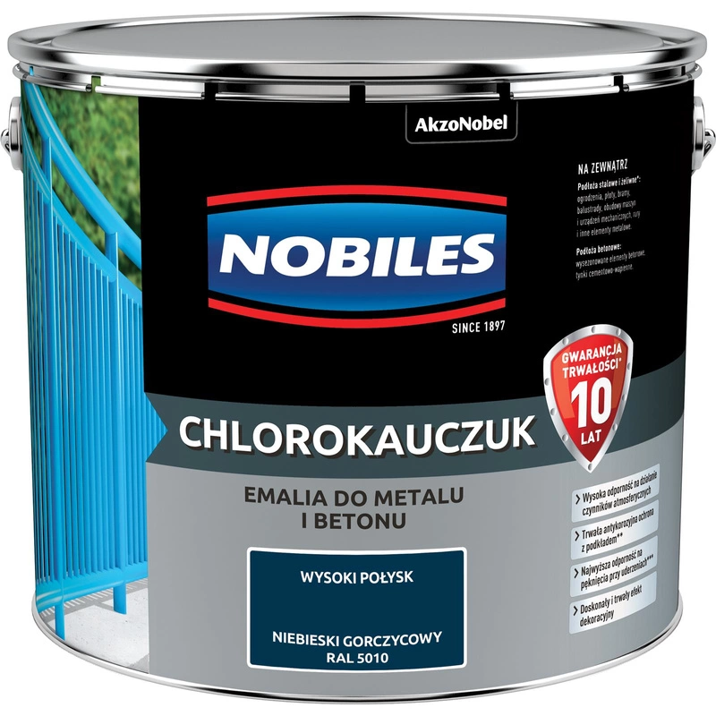 Farba do metalu i betonu NOBILES CHLOROKAUCZUK RAL 5010 połysk 10l