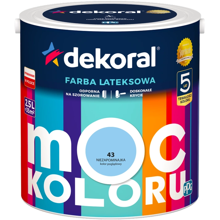 Farba do ścian i sufitów lateksowa DEKORAL MOC KOLORU Niezapominajka nr 43 mat 2,5l