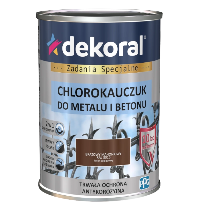 Farba do metalu i betonu DEKORAL CHLOROKAUCZUK STRONG brązowy mahoniowy RAL 8016 0,9l