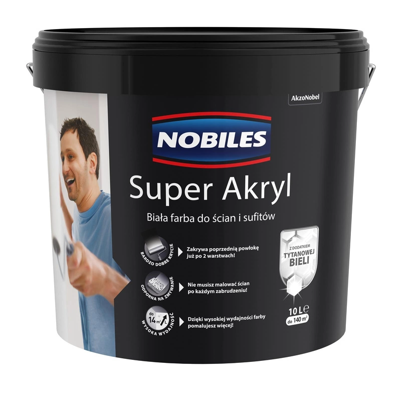 Farba do ścian i sufitów akrylowa NOBILES SUPER AKRYL Biały mat 10l