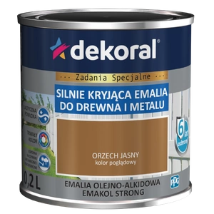 Farba ogólnego stosowania olejno-alkidowa DEKORAL SILNIE KRYJĄCA EMALIA DO DREWNA I METALU orzech jasny 0,2l