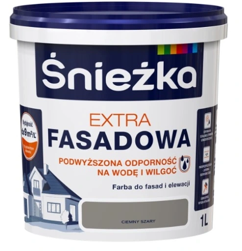 Farba do fasad i elewacji ŚNIEŻKA Extra Fasadowa szara ciemna 1 l - wyprzedaż