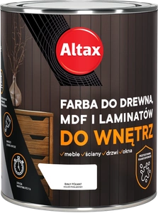 Farba do drewna,MDF i laminatów ALTAX do wnętrz biały półmat 0,75l