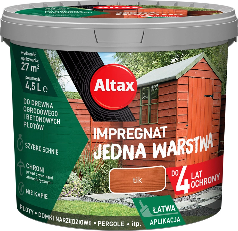 Impregnat do drewna ogrodowego ALTAX Jedna Warstwa tik mat 4,5l