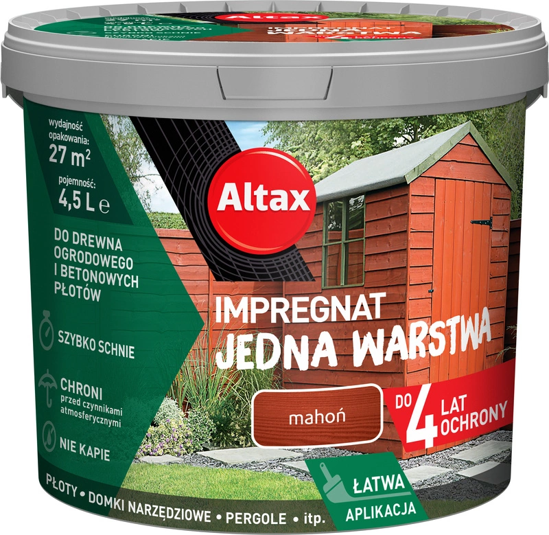 Impregnat do drewna ogrodowego ALTAX Jedna Warstwa mahoń mat 4,5l