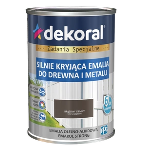 Farba ogólnego stosowania olejno-alkidowa DEKORAL SILNIE KRYJĄCA EMALIA DO DREWNA I METALU brązowy ciemny RAL 8017 0,9l