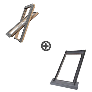 Zestaw okno dachowe ROOFLITE+ Slim Pine DPY M4A B900 drewniane + kołnierz falisty TFX 78x98