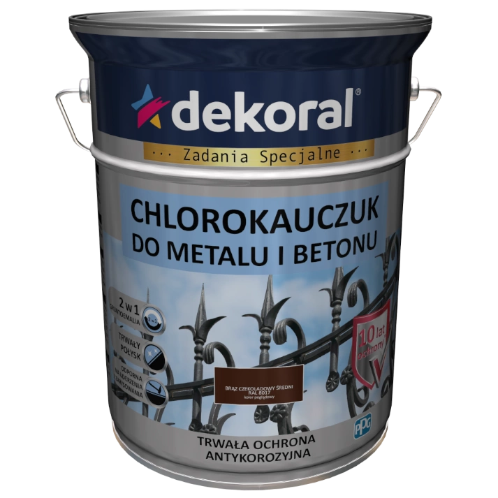 Farba do metalu i betonu DEKORAL CHLOROKAUCZUK STRONG brąz czekoladowy średni RAL 8017 5l