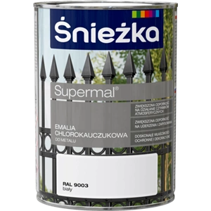 Farba do metalu chlorokauczukowa ŚNIEŻKA Supermal biały RAL9003 połysk 0,9l