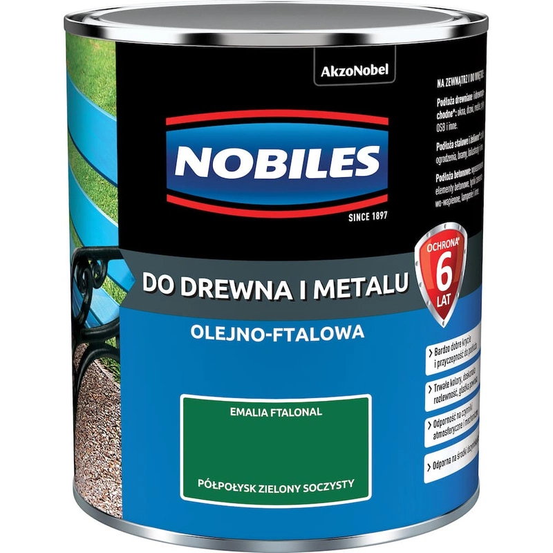 Farba do drewna i metalu olejno- ftalowa NOBILES FTALONAL Zielony Soczysty półpołysk 0,7l