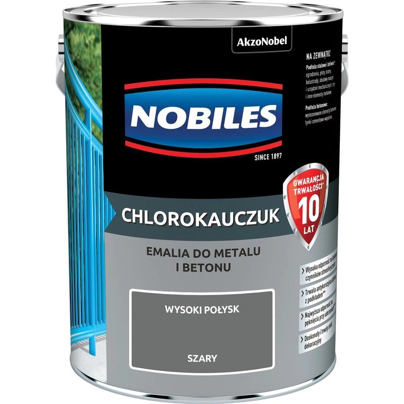 Farba do metalu i betonu NOBILES CHLOROKAUCZUK Szary połysk 5l