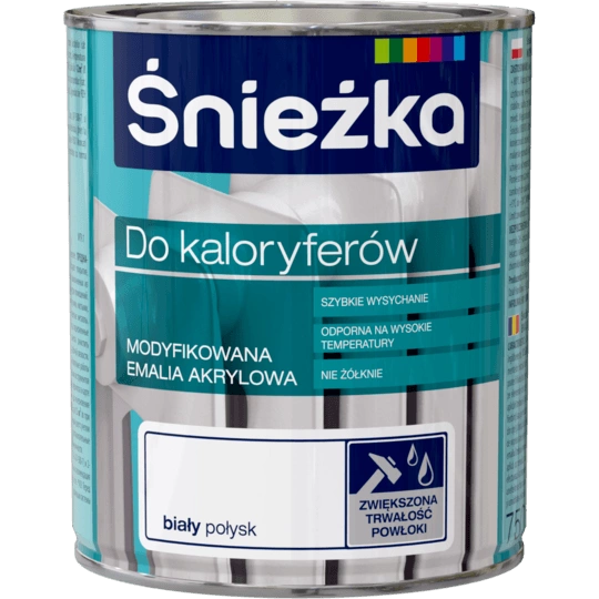 Farba do kaloryferów akrylowa ŚNIEŻKA biała połysk 0,75l