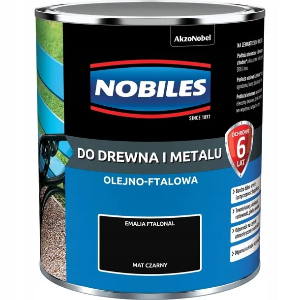 Farba do drewna i metalu olejno- ftalowa NOBILES FTALONAL Czarny mat 0,7l