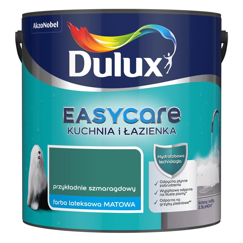 Farba do kuchni i łazienki lateksowa Dulux EasyCare Kuchnia i Łazienka Przykładnie szmaragdowy mat 2,5L